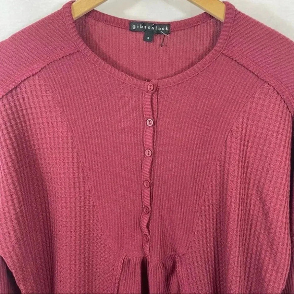 Gibson Look Mixed Rib Waffle Knit  Henley - Picture 3 of 11